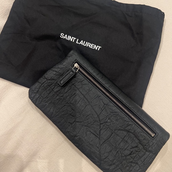 Yves Saint Laurent West Hollywood Leather Croc Embossed Clutch Bag YSL - Picture 7 of 7